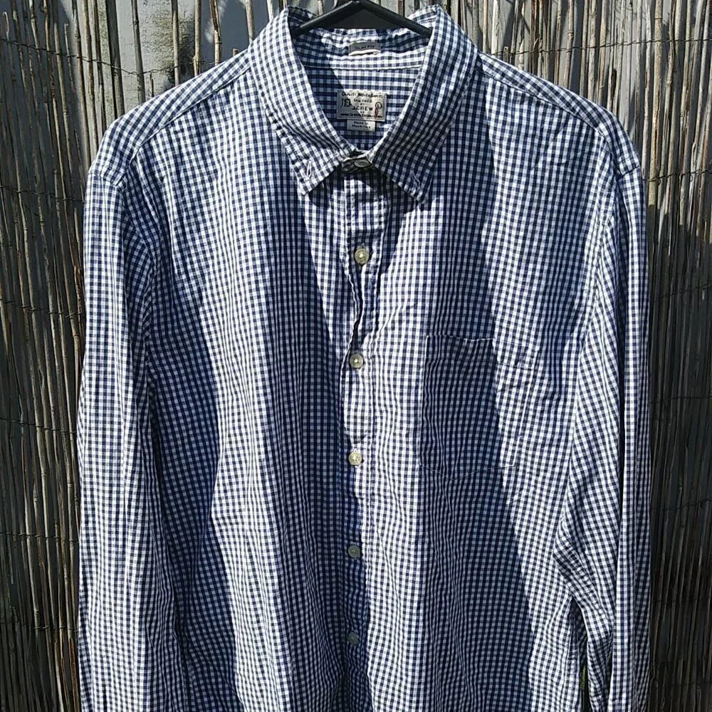 J. Crew Navy White Checked Long Sleeve Lightweight Button Down Slim Fit - L